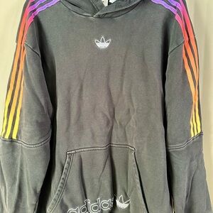 Adidas Black Hoodie with Rainbow Stripes